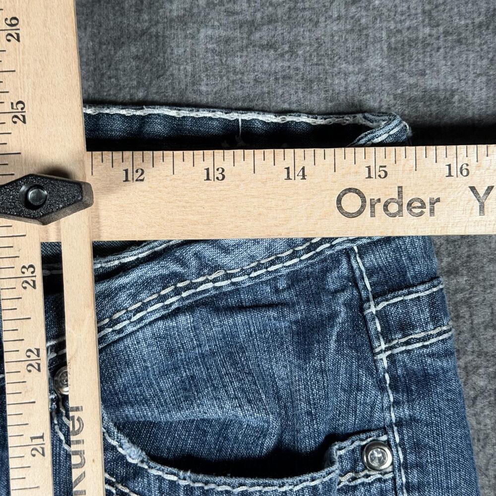 Amethyst Jeans Juniors 11 Y2K Low Rise Distressed Flare Thick Stitch Flap Pocket - Picture 6 of 9